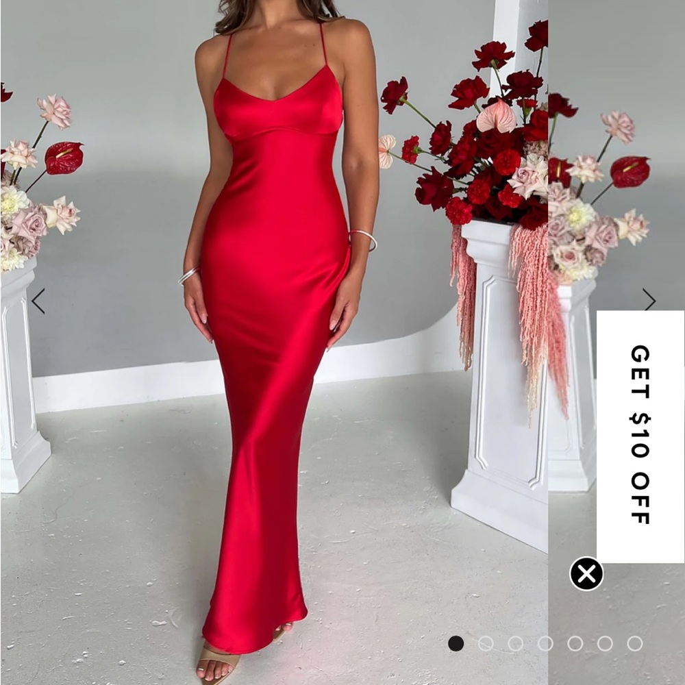 Red strappy gown